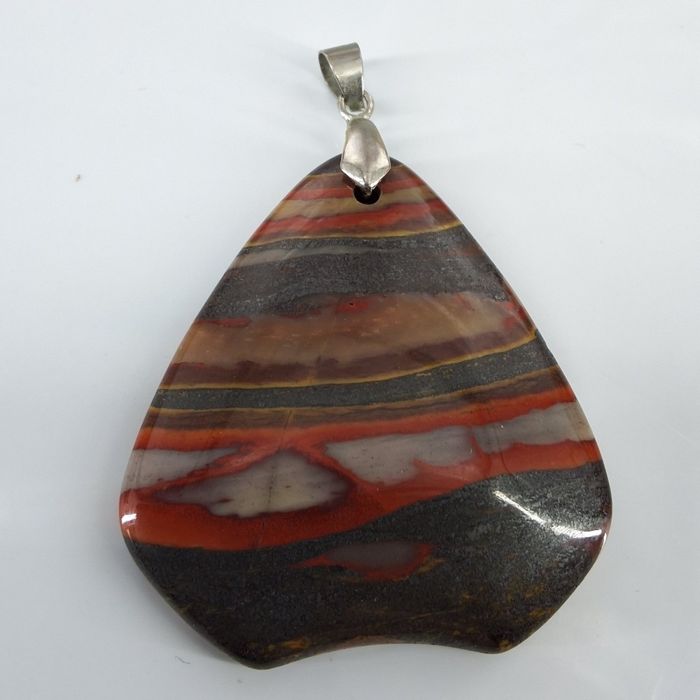 Natural Banded Iron Stone Jasper Hematite Triangular Pendant Boho